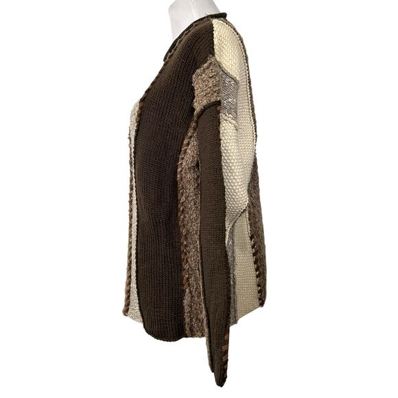 Vintage The Limited Hand Knit Sweater Colorblock Brown Beige Cream Wool Blend M - Picture 6 of 10